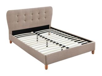 Vente-Unique Cama de 160 x 200 cm con cabecero capiton&eacute; - Tela - Beige - ELIDE