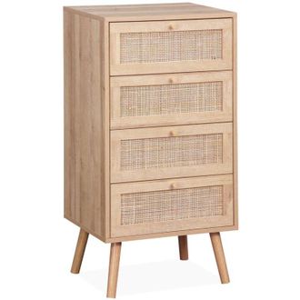 Sweeek Sweeek - 4-drawer chest with wood and cane effect, Boheme, Natural, 48x39.5x96 cm
