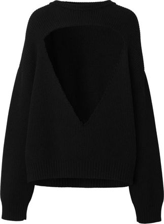 Burberry Round-neck Knitwear, male, Black, M, Ribbed Knit Wool Jumper with Cut-Outs