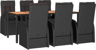 vidaXL Set De Comedor De Jard&iacute;n 7 Pzas Y Cojines Rat&aacute;n Sint&eacute;tico Negro Vidaxl