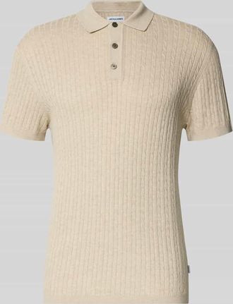 Jack & Jones Jack & Jones Slim Fit Strick-Poloshirt mit Zopfmuster Modell EMIL in Beige, Gr&ouml;&szlig;e XXL