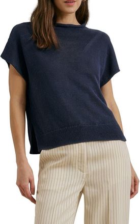 Favorite Daughter The Stevie Short Sleeve Linen Sweater in Navy at Nordstrom, Size X-Small