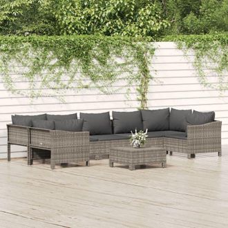 vidaXL Set De Muebles De Jard&iacute;n 8 Pzas Y Cojines Rat&aacute;n Sint&eacute;tico Gris Vidaxl