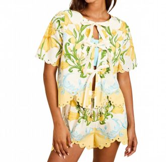 Mestiza New York Baja Convertible Tie Front Top In Yellow Blue