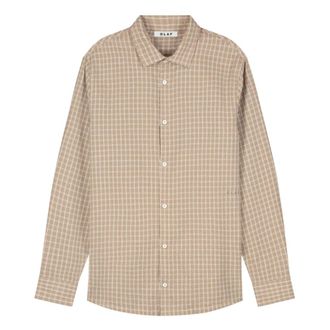 Olaf Hussein Casual Shirts, male, Beige, Size: XS Checked Seersucker LS Shirt