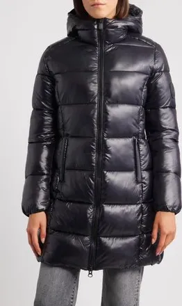 Save The Duck Ines Water Repellent Longline Hooded Puffer Jacket in Black at Nordstrom Rack, Size 1