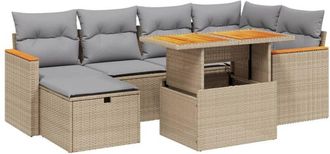 vidaXL Vidaxl - Set Sof&aacute;s De Jard&iacute;n 7 Piezas Y Cojines Rat&aacute;n Sint&eacute;tico Beige