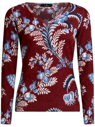 Etro floral-print knitted top - women - Viscose/Polyamide - 38 - Red