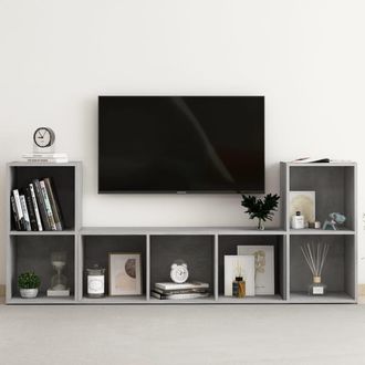 vidaXL Vidaxl - Muebles De Sal&oacute;n 3 Piezas Madera De Ingenier&iacute;a Gris Hormig&oacute;n