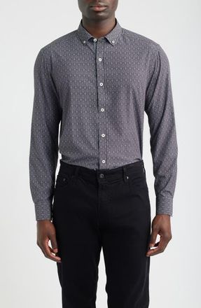 Johnston & Murphy XC+ Football Print Performance Button-Down Shirt in Black at Nordstrom, Size Xx-Large