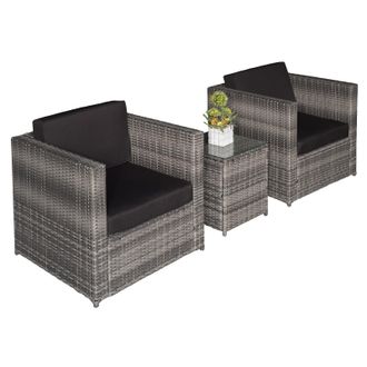 OUTSUNNY 3Pcs Patio 2 Seater Rattan Sofa Garden Furniture Set Coffee w/ Cushions | TJ Hughes