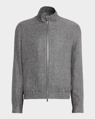 Brunello Cucinelli Men & apos;s Silk, Linen and Wool Hopsack Stand Collar Jacket