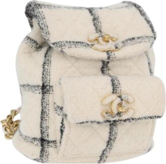 Chanel Pre-owned Vintage Rugzak - Dames - Vintage Rugzakken - Wit - ONE Size - Katoen - Vintage