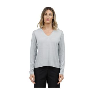 Max Mara Zijden en katoenen trui met V-hals - Dames - V-hals truien - Blauw - XS - Katoen - Truien & Vesten