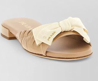 Prada leather slides contrast bow flat sole