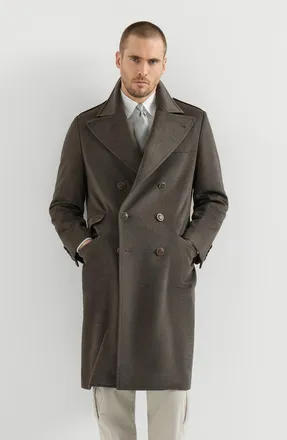 Brunello Cucinelli Lightweight virgin wool cloth one-and-a half breasted coat with peak lapels in Mud at Nordstrom, Size 50