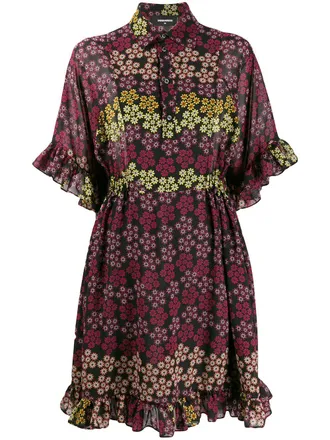 Dsquared2 floral print shirt dress - women - Silk/Polyamide/Polyester/Acetate - 36 - Black