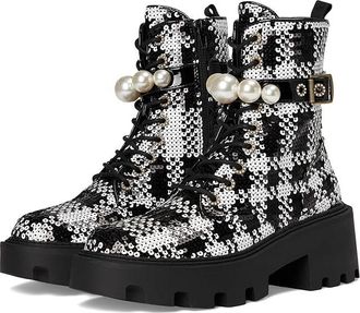 Blue by Betsey Johnson Jonnie Womens Boots Black White Plaid : 9.5 M, Synthetic