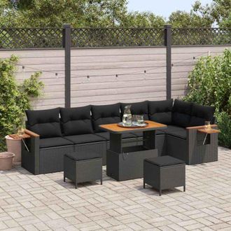 vidaXL Vidaxl - Conjunto De Sof&aacute; De Jard&iacute;n 9 Pcs Negro 90 X 55 X 71 Cm