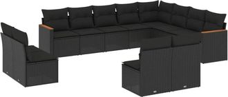 vidaXL Set De Sof&aacute;s De Jard&iacute;n 12 Piezas Cojines Rat&aacute;n Sint&eacute;tico Negro Vidaxl