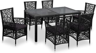 vidaXL Conjunto De Comedor De Exterior 7 Piezas Rat&aacute;n Sint&eacute;tico Negro Vidaxl