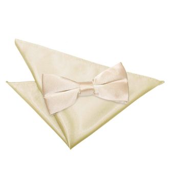 DQT Men Pre-Tied Plain Satin Adjustable Bow Tie + Pocket Square - Champagne