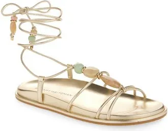 Stuart Weitzman Majorca Ankle Tie Sandal in Light Gold Liquid Metallic at Nordstrom, Size 10.5