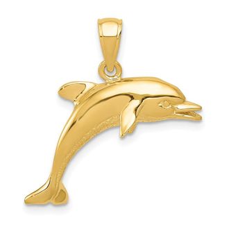 Diamond2Deal 14k Yellow Gold Jumping Dolphin Pendant
