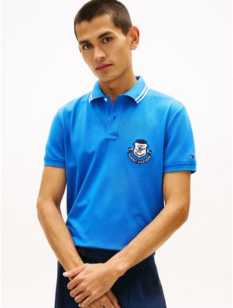Tommy Hilfiger Mens Regular Fit Monogram Crest Pique Polo - Blue - XXL