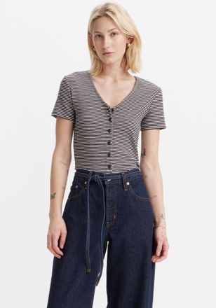 Levi's V-Shirt LEVIS, Damen, Gr. XL (42), vanilla stripe cavia, Feinripp, Obermaterial: 97% Baumwolle, 3% Elasthan, unifarben, gerade taillenbedeckt, V-Aussc