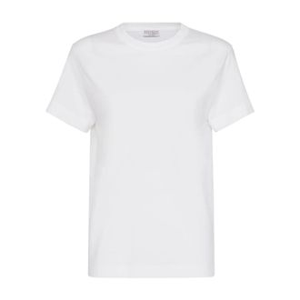 Brunello Cucinelli Monili-Trim Katoenen T-shirt - Dames - Tops - Wit - Maat: XS Katoen