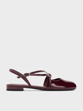Charles & Keith Patent Crossover Buckled Slingback Flats
