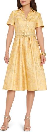 Tahari by ASL Jacquard Belted Flared Dress in Sunflowers at Nordstrom, Size 16