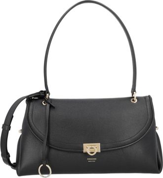 Ferragamo Black Structured Calf Leather Shoulder Bag
