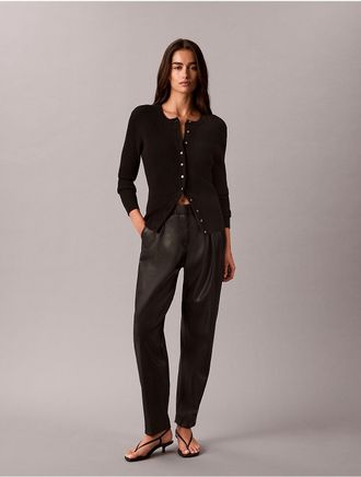 Calvin Klein Womens Faux Leather High Rise Barrel Leg Pants - Black - 10
