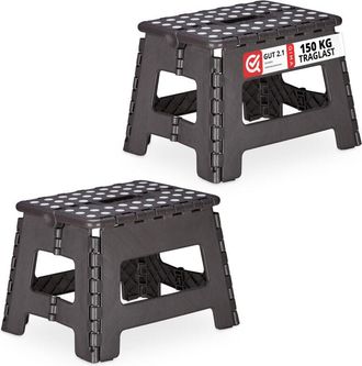 Relaxdays Set of 10 Relaxdays Folding Stools m, Portable, Step Stool, up to 120 kg, Plastic, 22 cm Tall, Dark Grey