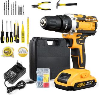 OEM Taladro Atornillador Inal&aacute;mbrico De 48 V, Destornillador Con 2 Bater&iacute;as De 2,0 Ah, Par De Impacto De 42 Nm, 20 Accesorios, 2 Velocidades, Led, Para Br