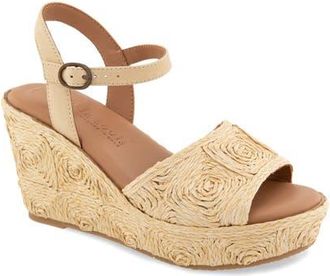 Gentle Souls Nevio Ankle Strap Platform Wedge Sandal in Natural Raffia at Nordstrom, Size 8.5