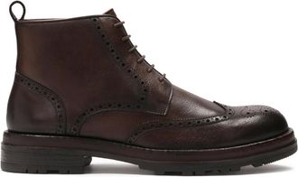 Kazar Bruine leren laarzen met ornamenten - Heren - Veterlaarzen - Bruin - 40 EU - Leer - Schoenen