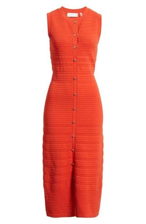 Elie Tahari The Alessandra Sleeveless Button Front Knit Midi Dress in Orange Dream at Nordstrom, Size X-Small
