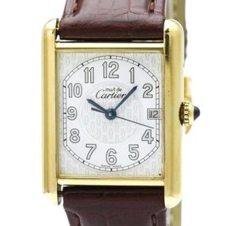 Cartier Vintage, unisex, Wit, ONE Size, Leer, Pre-owned Must Tank W1013954 Polshorloge