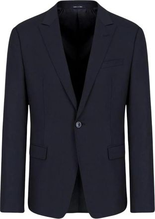 Emporio Armani Single-Breasted Suit Jacket - Heren - Blazers - Blauw - L - Wol - Jassen