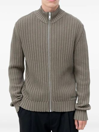 HUGO BOSS ribbed zip cardigan - men - Cotton - L - Grey