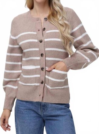 525 america Josie Structured Stripe Cardigan In Light Taupe Multi