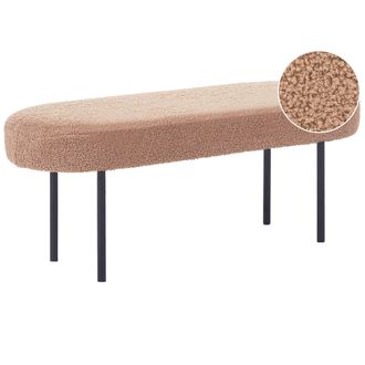Beliani Banco Tapizado De Boucl&eacute; Ovalado Patas De Metal Estilo R&uacute;stico Retro Marr&oacute;n Claro Wolfeboro