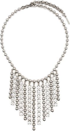 Alessandra Rich crystal-embellished fringed necklace - women - Brass/glass - One Size - Silver