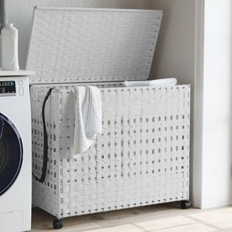 vidaXL Vidaxl - Cesto Para Ropa Sucia Con Ruedas Rat&aacute;n Blanco 66x35x60 Cm