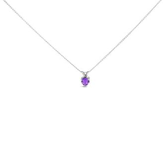 House of Brilliance 14K White Gold 5X5 MM Heart Shaped Purple Amethyst Solitaire Pendant Necklace