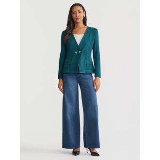 Misook Tailored Two-Button Crossover Knit Jacket in Spruce at Nordstrom, Size Xx-Large