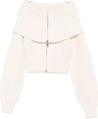 Elisabetta Franchi Cardigans, female, Beige, M, Wool blend cardigan with zip